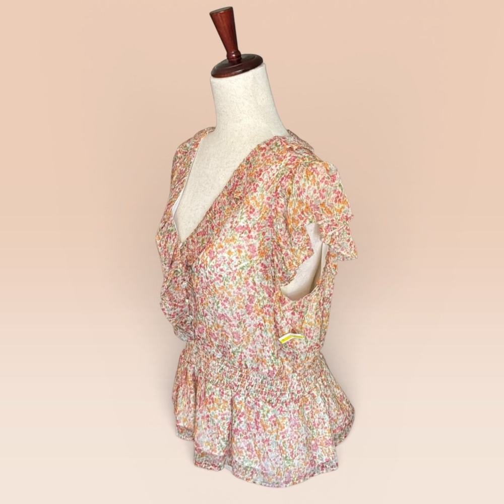 New Parker Top Multicolor Floral Ruffle Blouse with Metallic Threads - Picture 3 of 11